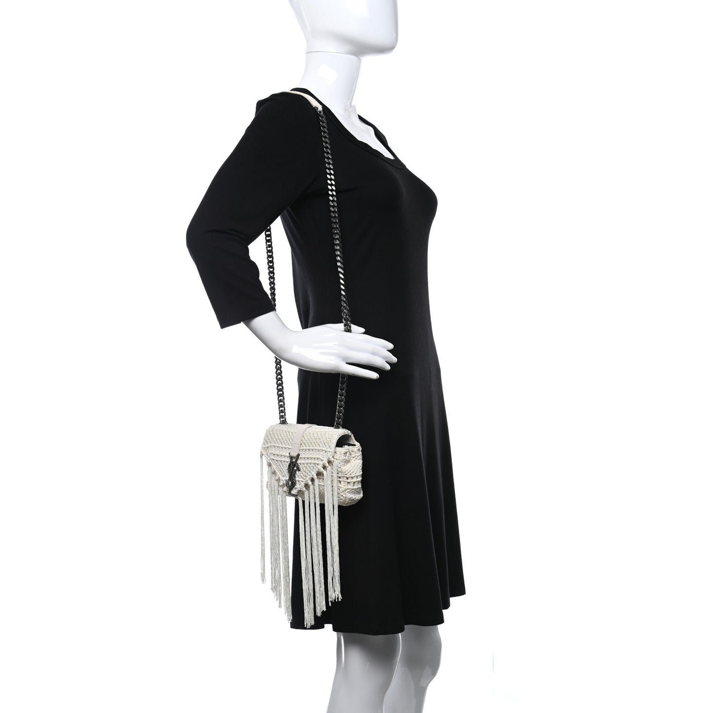 Calfskin Crochet Baby Monogram Chain Satchel White