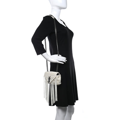 Saint Laurent Calfskin Crochet Baby Monogram Chain Satchel White 2 of 13