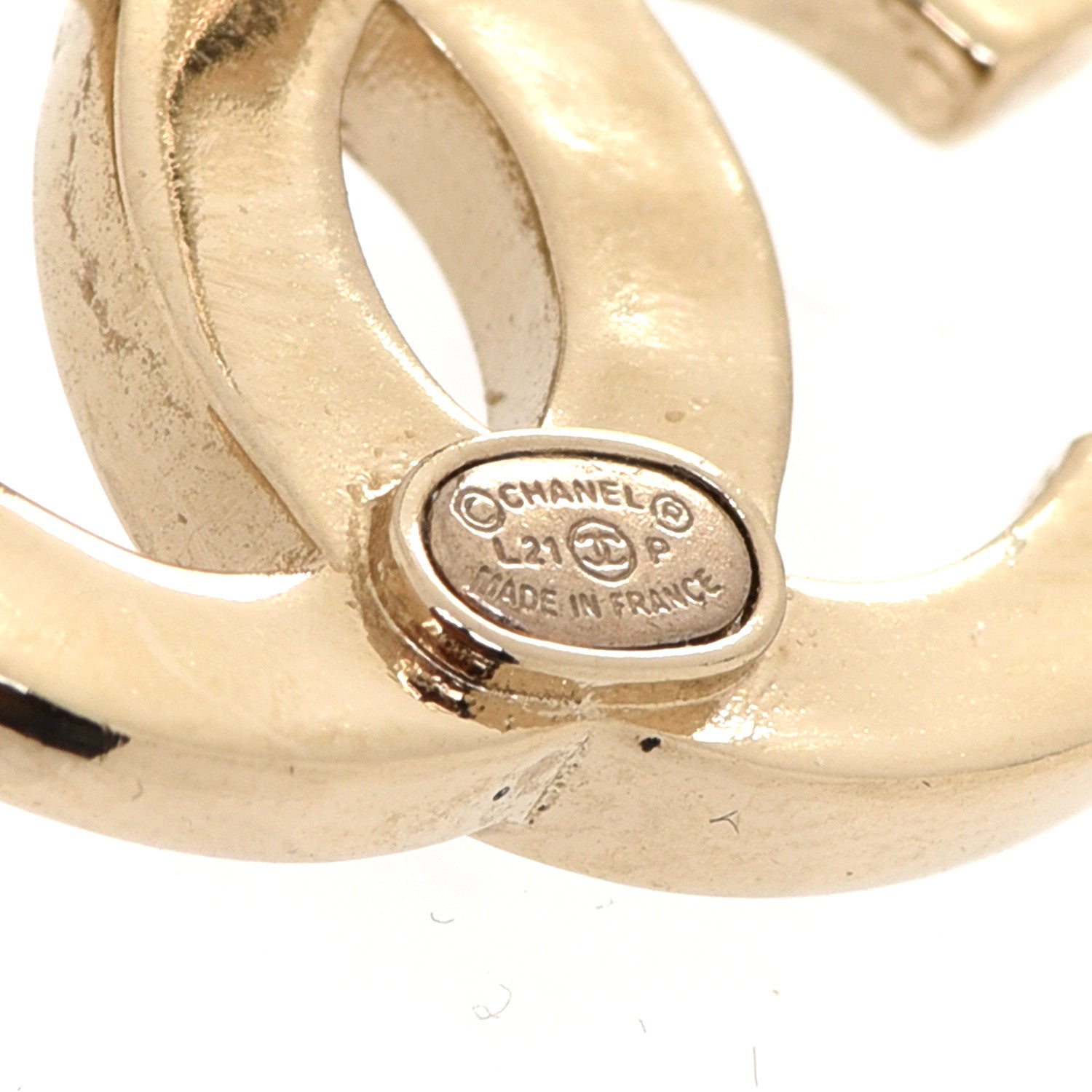Chanel Crystal Metal CC Paris Button Stud Earrings Gold 4 of 5