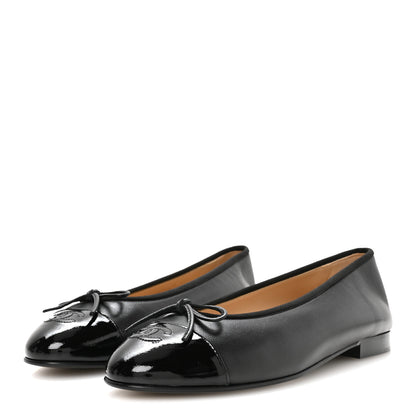 Chanel Lambskin Patent Cap Toe Ballerina Flats 39.5 Black 4 of 8