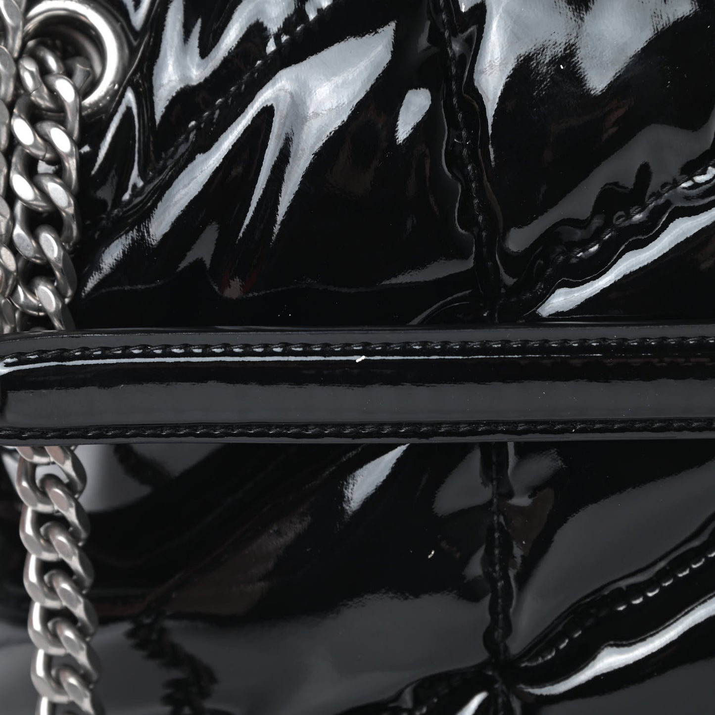 Patent Lambskin Quilted Medium Loulou Puffer Monogram Chain Satchel Black