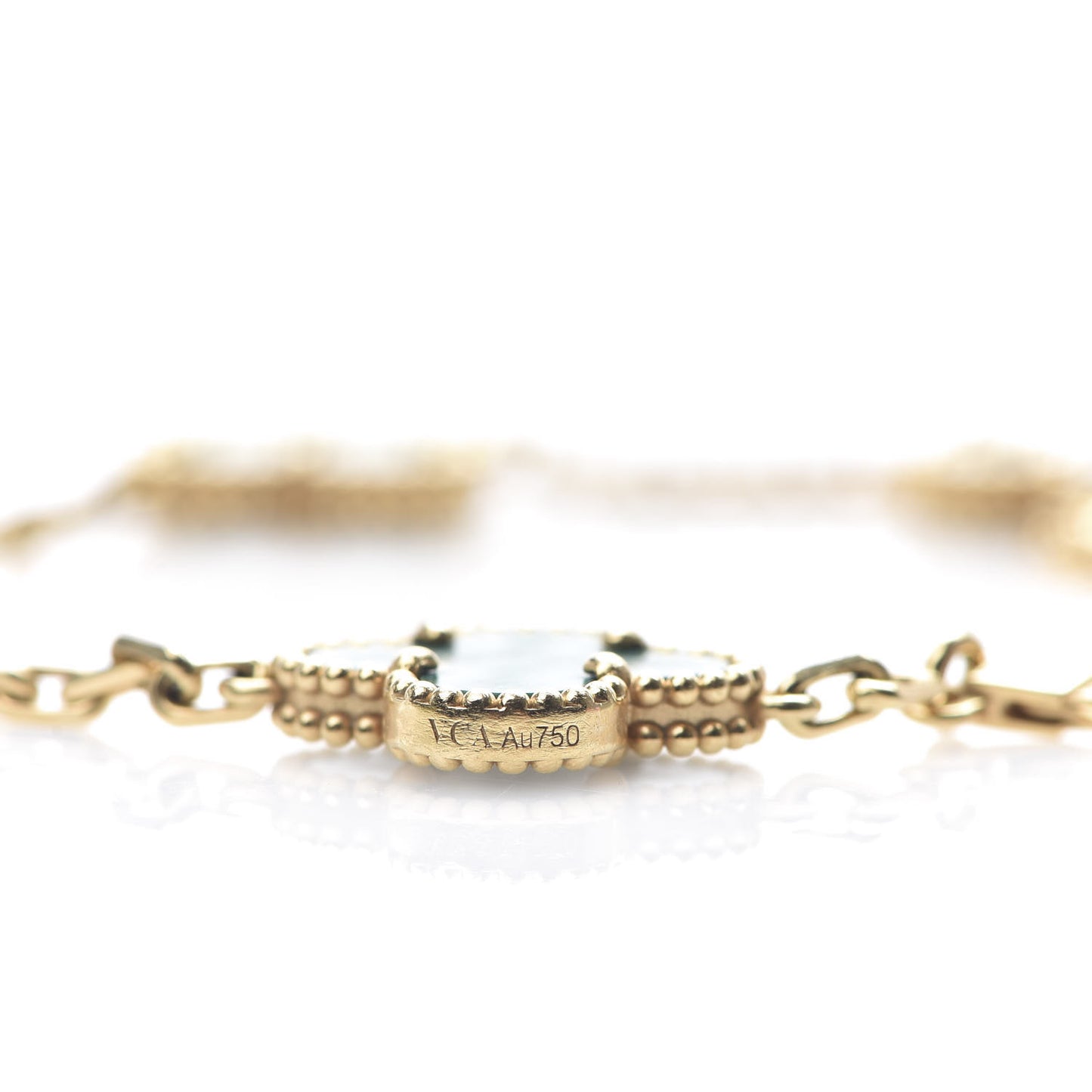 18K Yellow Gold Malachite 5 Motifs Vintage Alhambra Bracelet