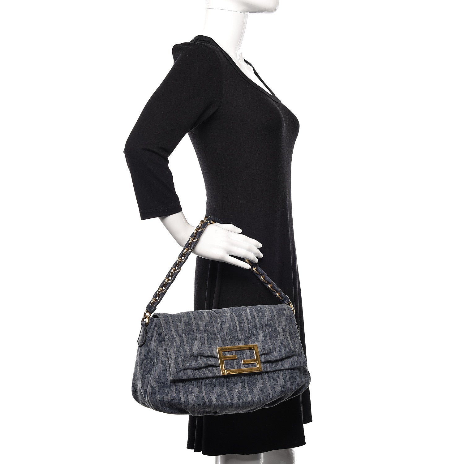 Fendi Denim Zucca Mia Shoulder Flap Blue 2 of 11