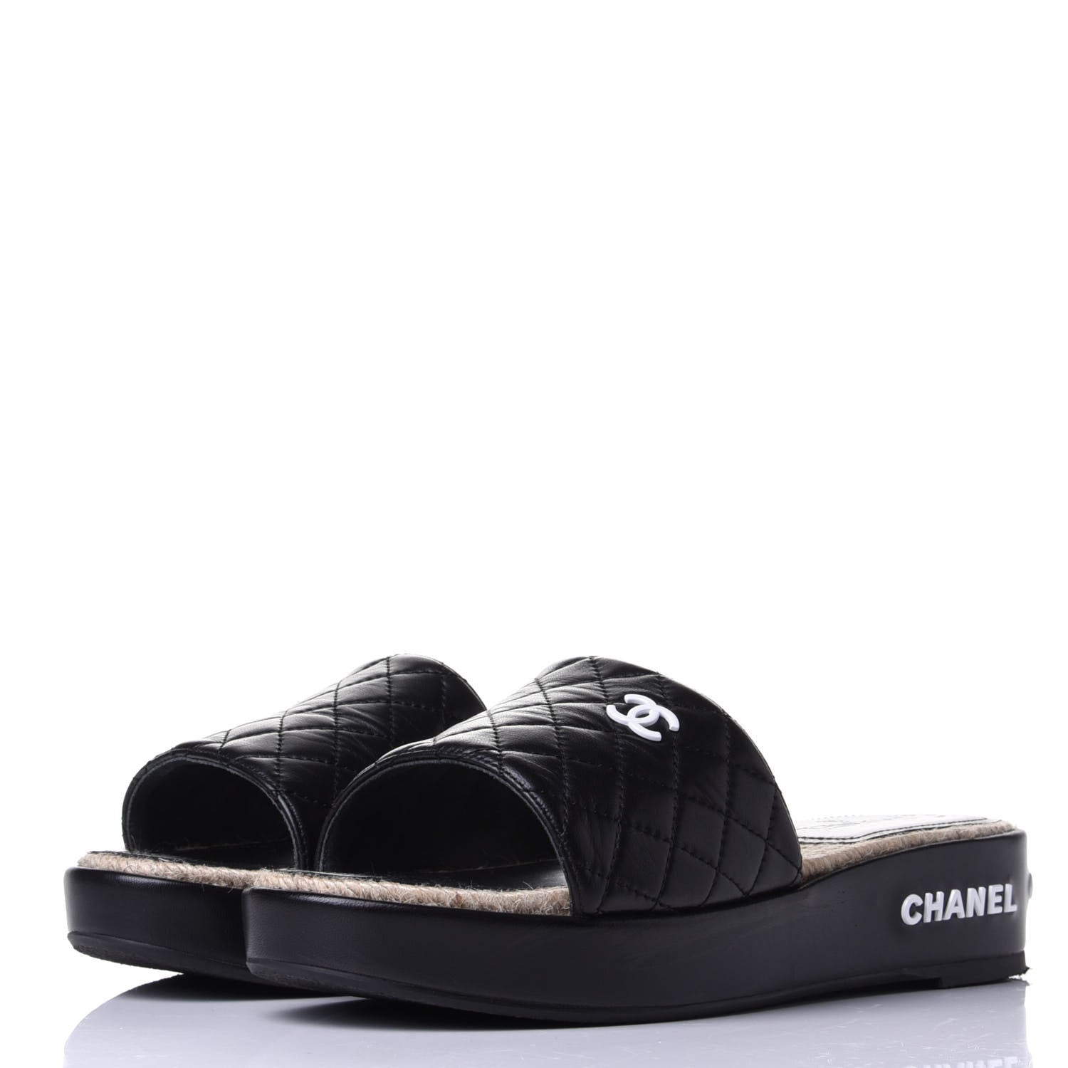 Chanel Lambskin Quilted CC Espadrille Slip On Sandals 40 Black 3 of 11