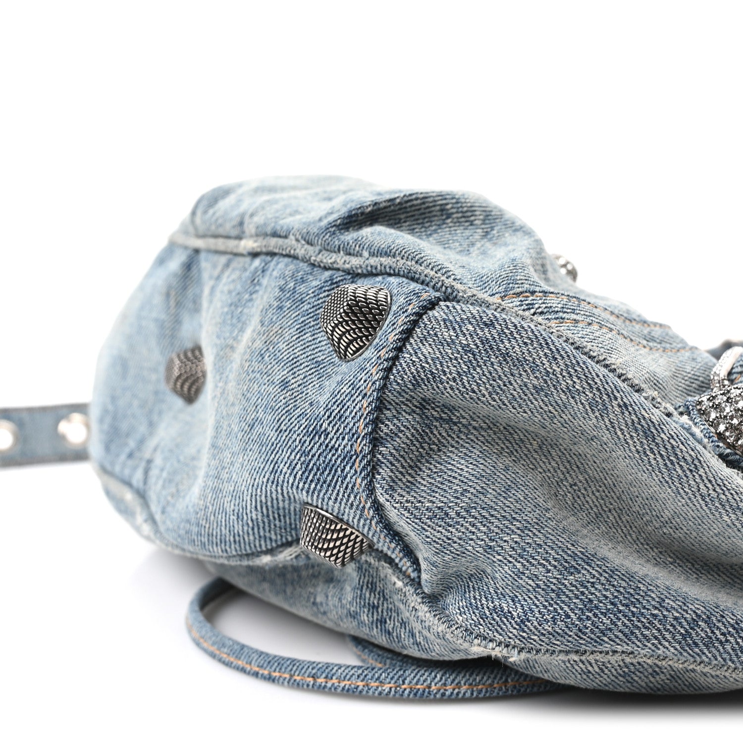 Balenciaga Washed Frayed Denim Crystal Small Le Cagole Shoulder Bag Blue 11 of 11
