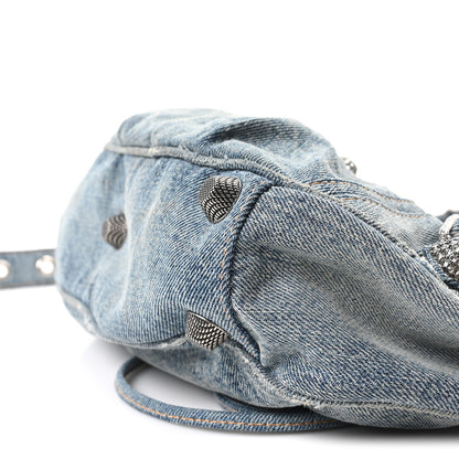 Balenciaga Washed Frayed Denim Crystal Small Le Cagole Shoulder Bag Blue 11 of 11