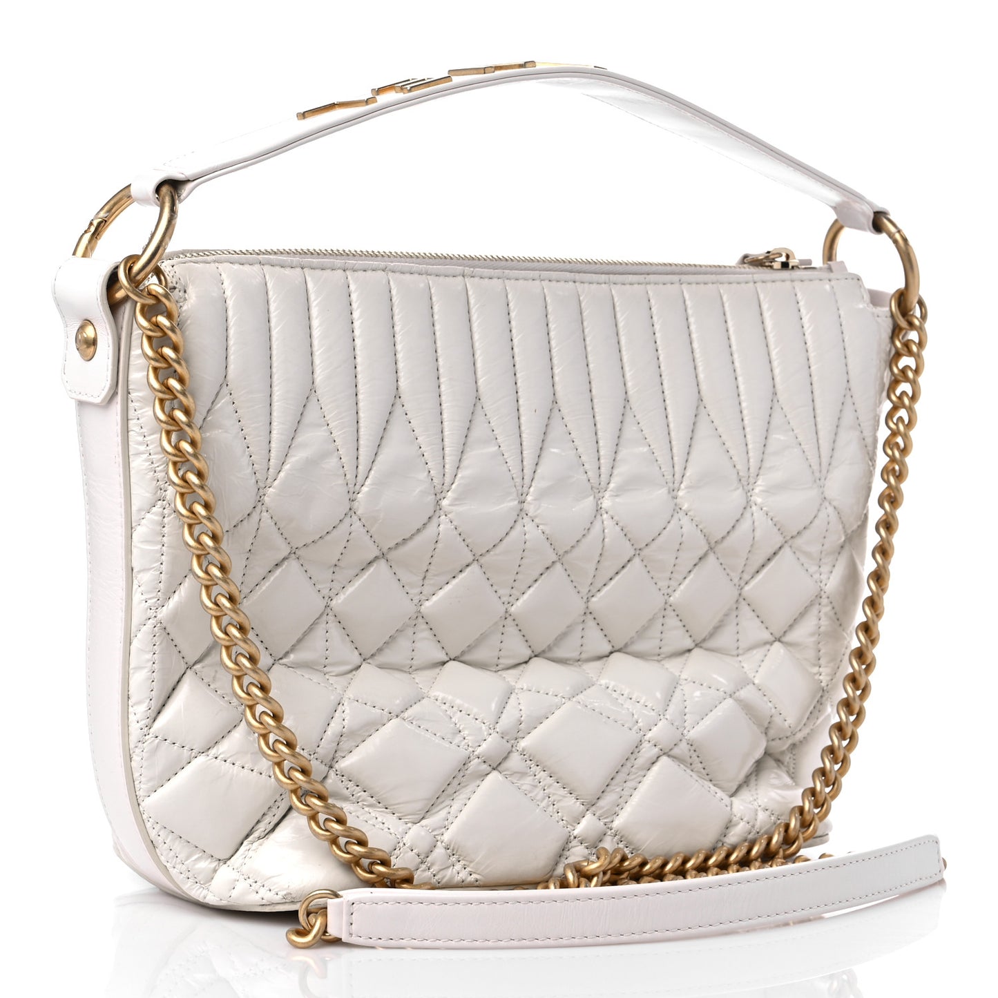 Glazed Calfskin Quilted State Of The Art Hobo White