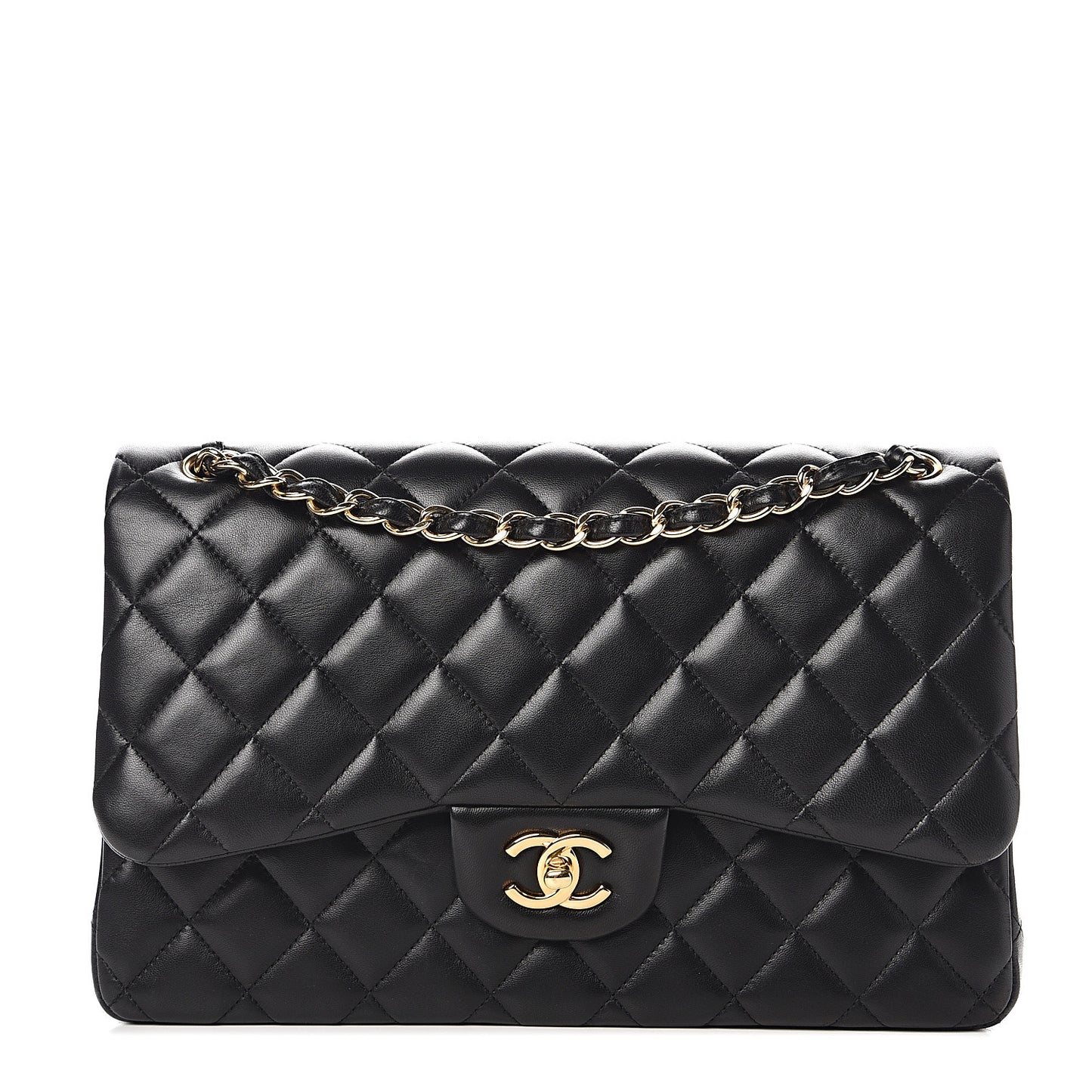 Lambskin Quilted Jumbo Double Flap Black