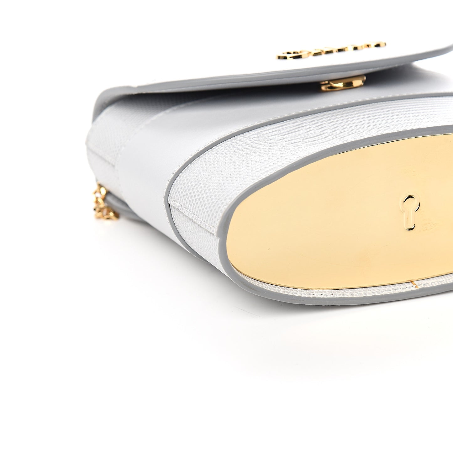 Calfskin Lizard Embossed Small Aby Lock Light Cloud