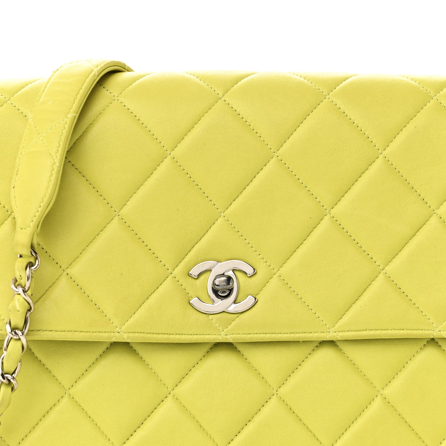 Lambskin Quilted CC Single Flap Green
