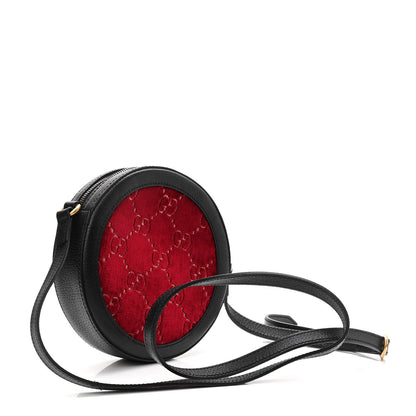 Gucci Velvet GG Monogram Textured Calfskin Round Shoulder Bag Red Cipria Black 3 of 10