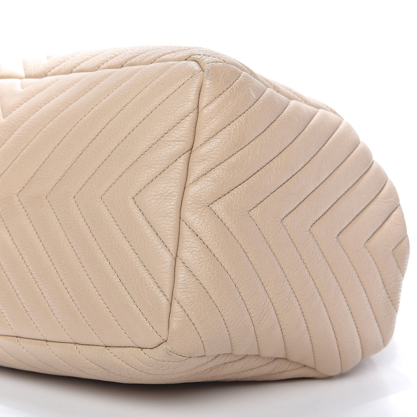 Deerskin Chevron Large CC Chain Bucket Drawstring Bag Beige