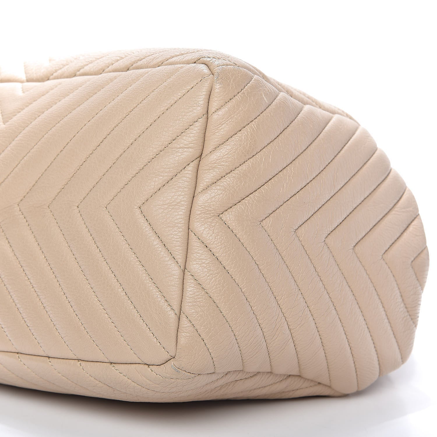 Chanel Deerskin Chevron Large CC Chain Bucket Drawstring Bag Beige 7 of 11