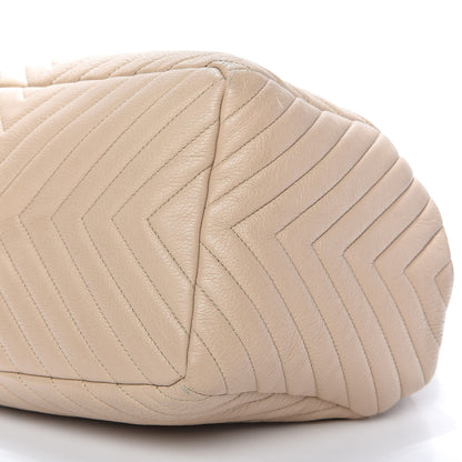 Chanel Deerskin Chevron Large CC Chain Bucket Drawstring Bag Beige 7 of 11