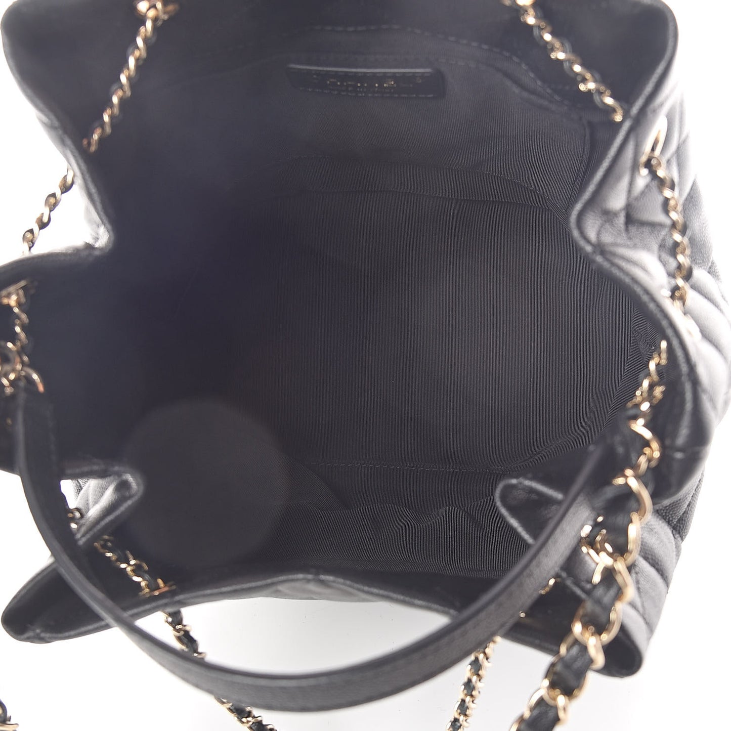 Caviar Quilted Large Rolled Up Bucket Drawstring Bag Black