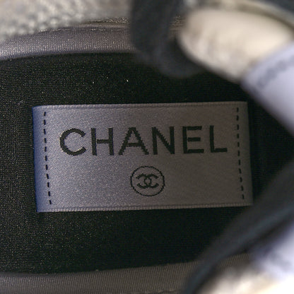 Chanel Suede Calfskin Womens CC Printed Sneakers 38.5 White Black 7 of 9