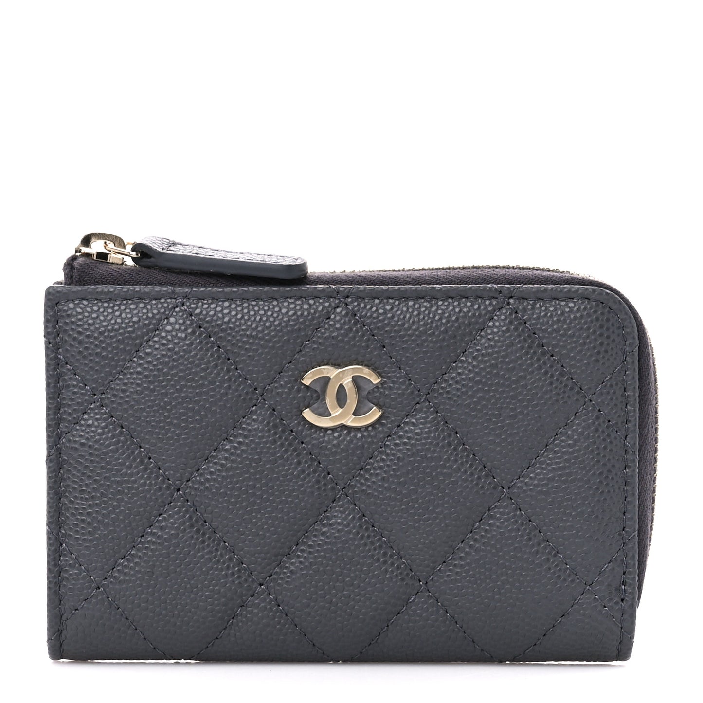 Caviar Quilted Zipped Key Holder Case Gray