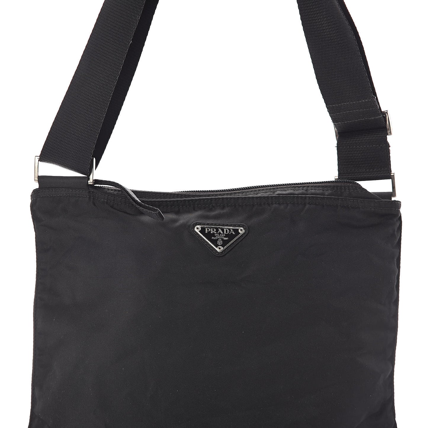 Nylon Flat Messenger Bag Black