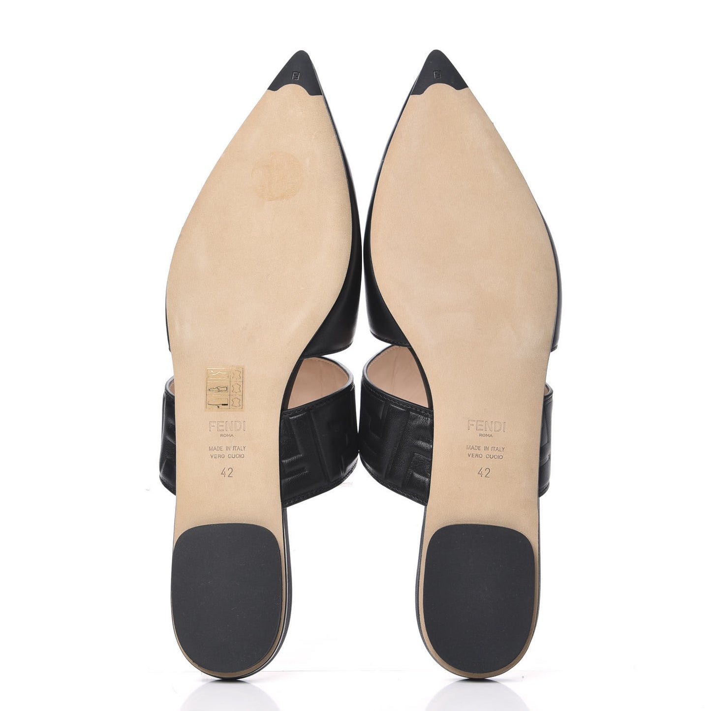 Vitello FF Embossed Flat Mules 42 Black