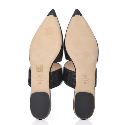 Fendi Vitello FF Embossed Flat Mules 42 Black 5 of 9