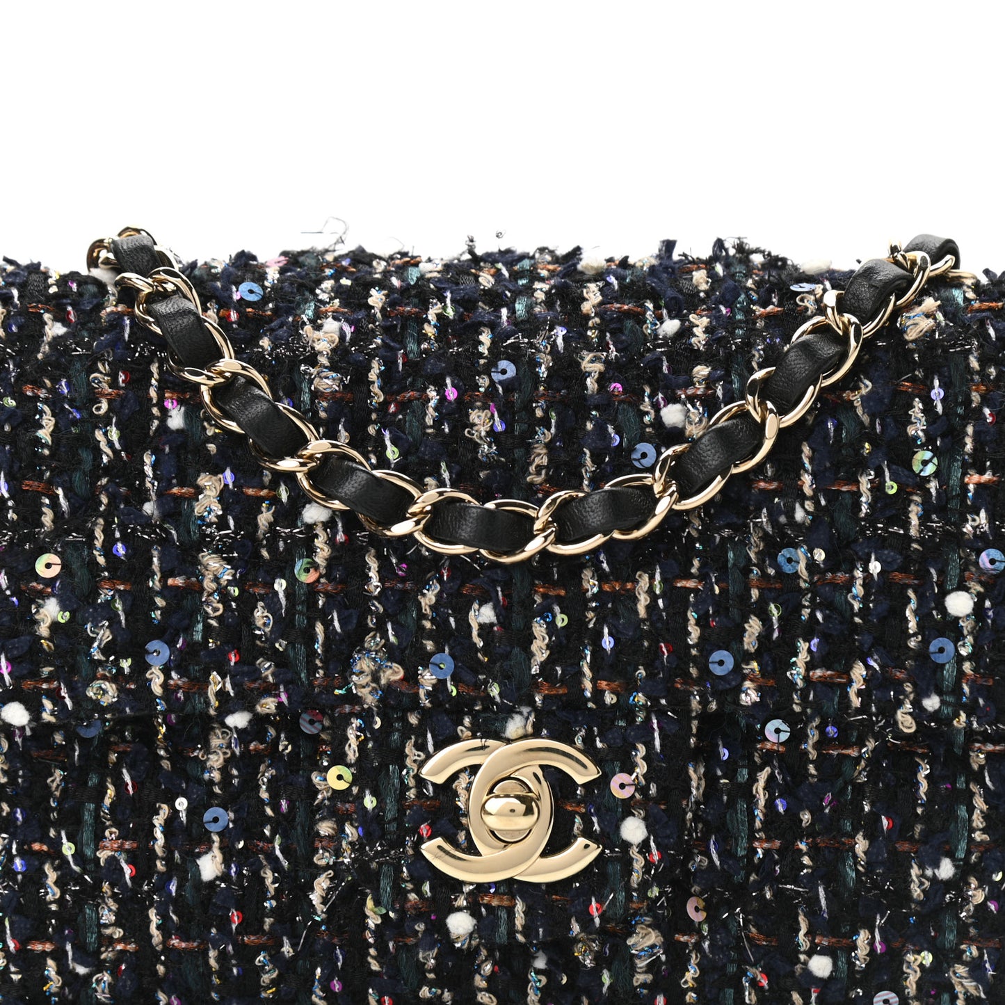 Glittered Tweed Quilted Mini Rectangular Flap Navy Blue Mulitcolor