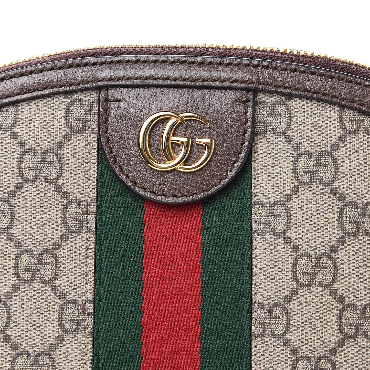 GG Supreme Monogram Textured Dollar Calfskin Web Small Ophidia Dome Shoulder Bag Beige Ebony New Acero