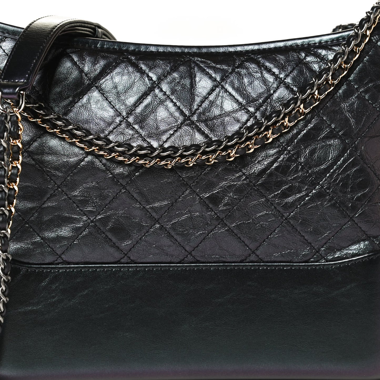 Iridescent Aged Calfskin Quilted Medium Gabrielle Hobo Black