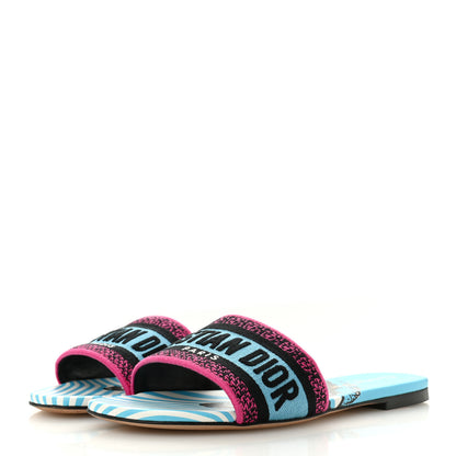 Christian Dior Canvas D-Jungle Pop Embroidered Dway Flat Slide Sandals 37 Bright Blue Pink Multicolor 4 of 12
