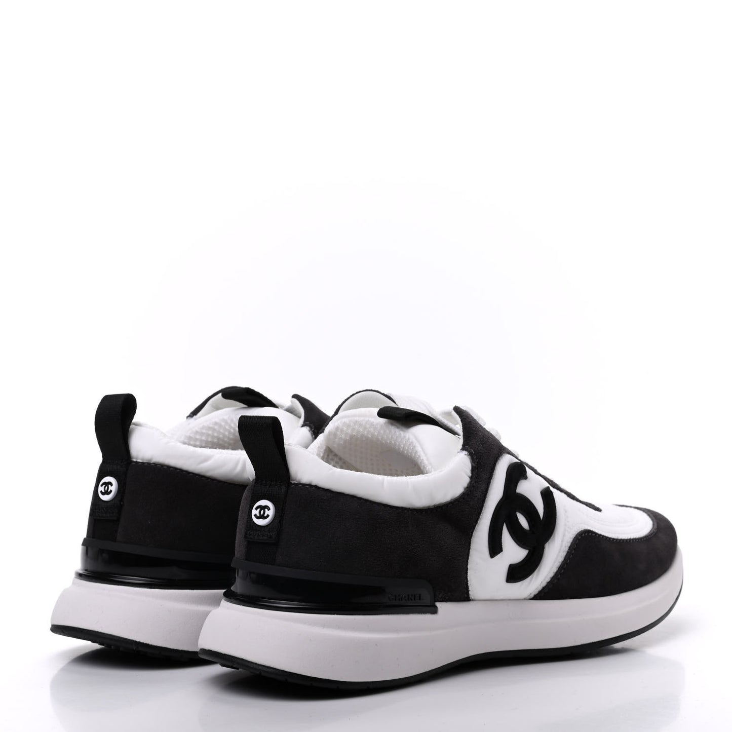 Nylon Suede Calfskin CC Sneakers 37 White Dark Grey