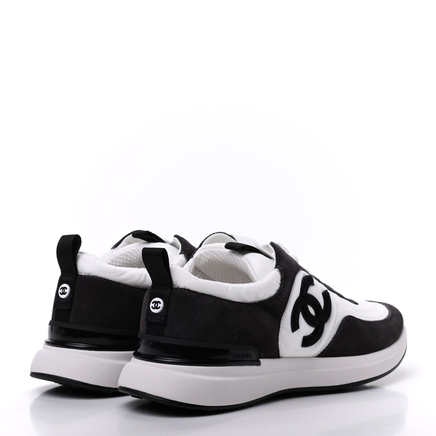 Chanel Nylon Suede Calfskin CC Sneakers 37 White Dark Grey 4 of 7