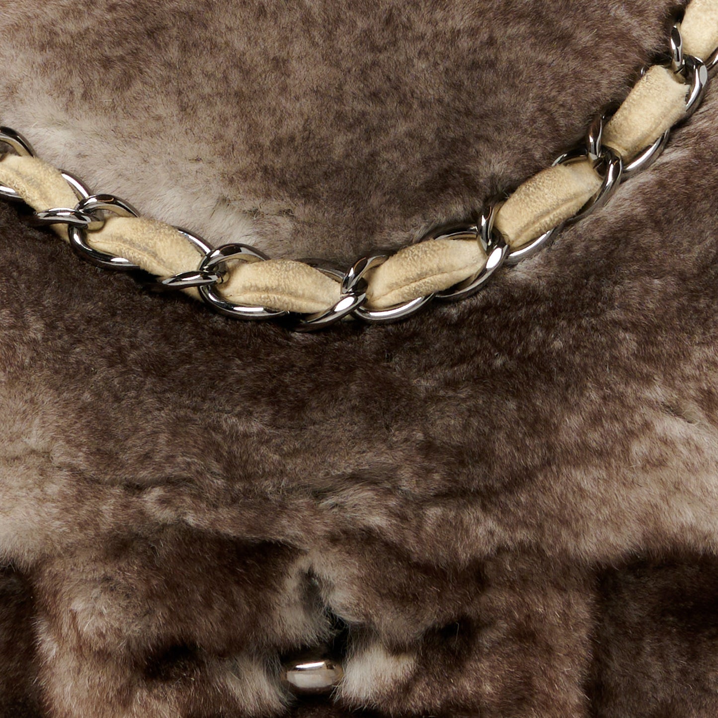 Rabbit Fur CC Medium Flap Bag Brown