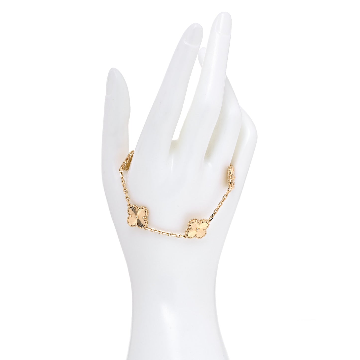 18K Yellow Gold 5 Motifs Guilloche Vintage Alhambra Bracelet