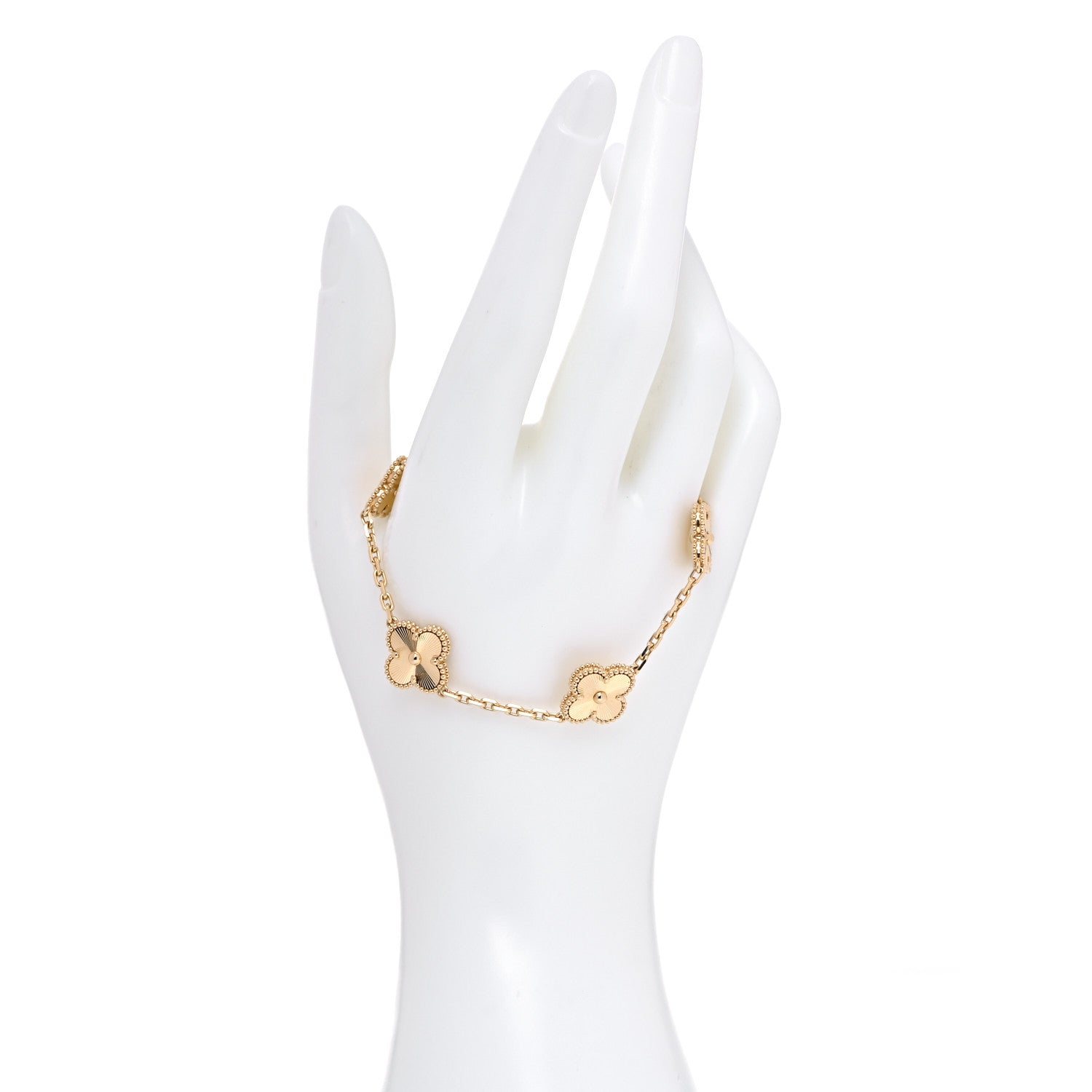 Van Cleef & Arpels 18K Yellow Gold 5 Motifs Guilloche Vintage Alhambra Bracelet 2 of 8