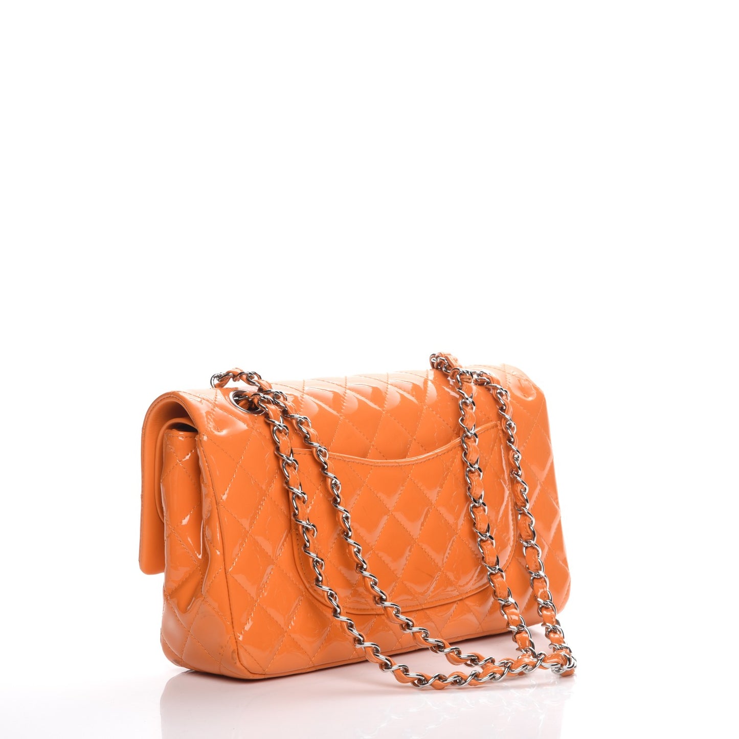Patent Quilted Medium Double Flap Orange