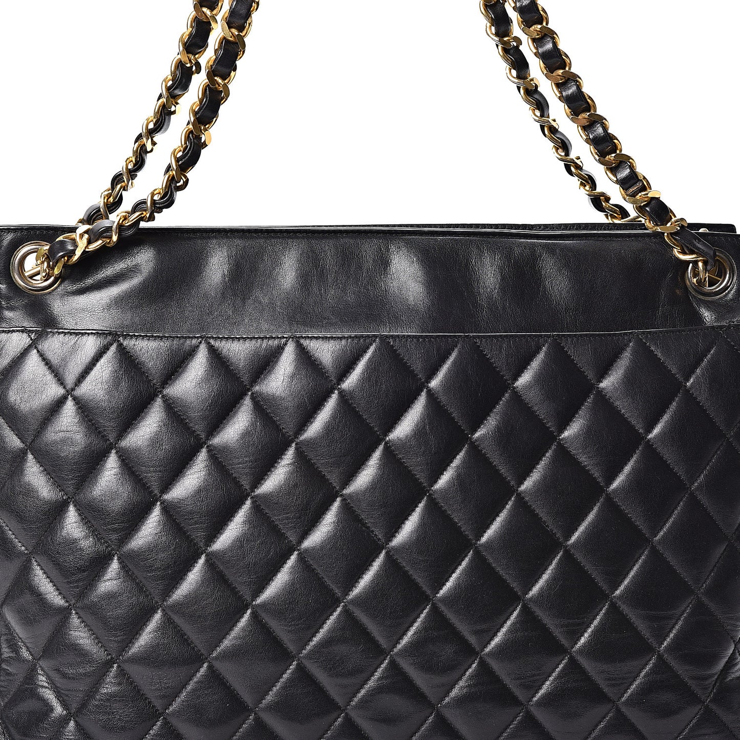 Lambskin Quilted Shopping Tote Black