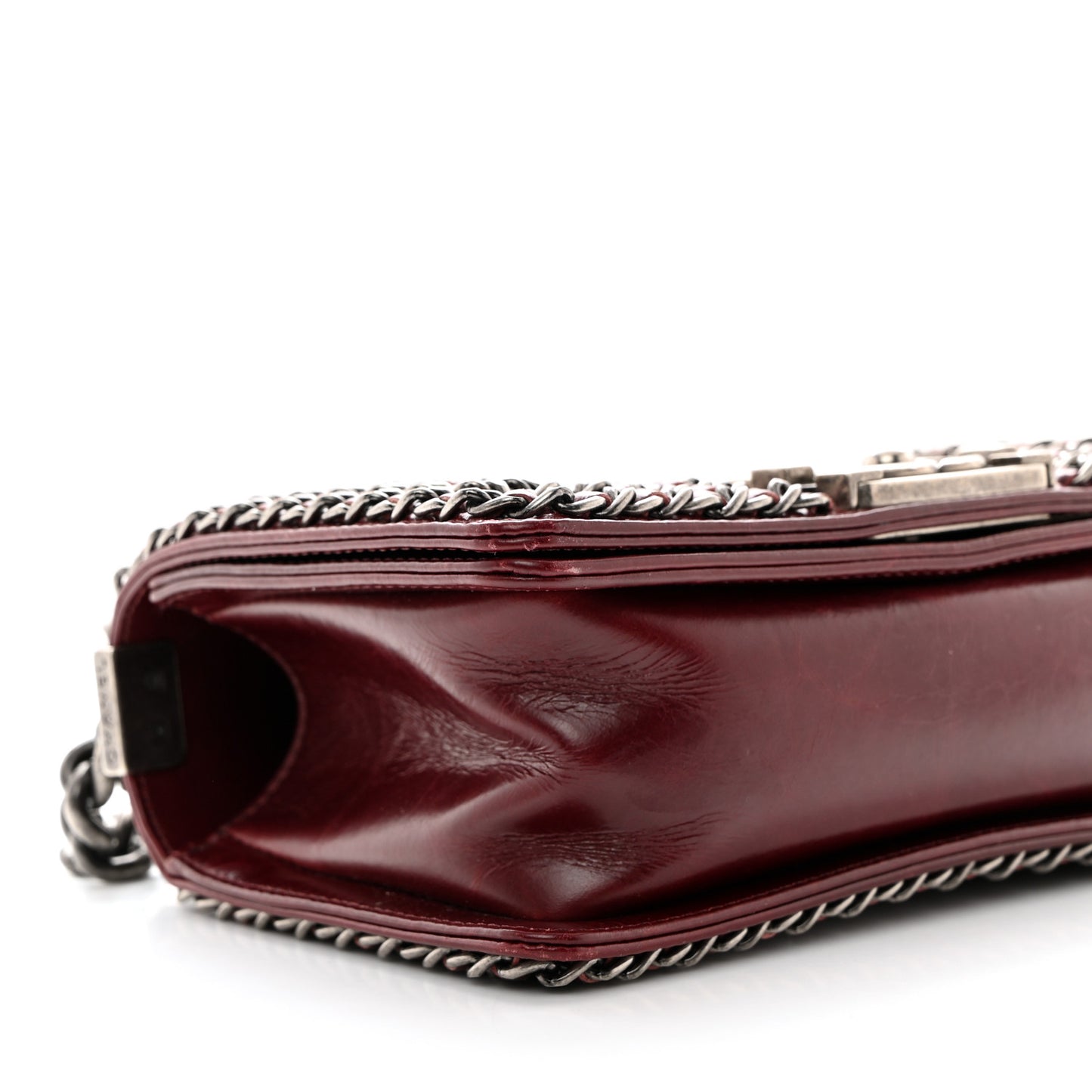 Glazed Calfskin Quilted Small Boy Chained Flap Burgundy