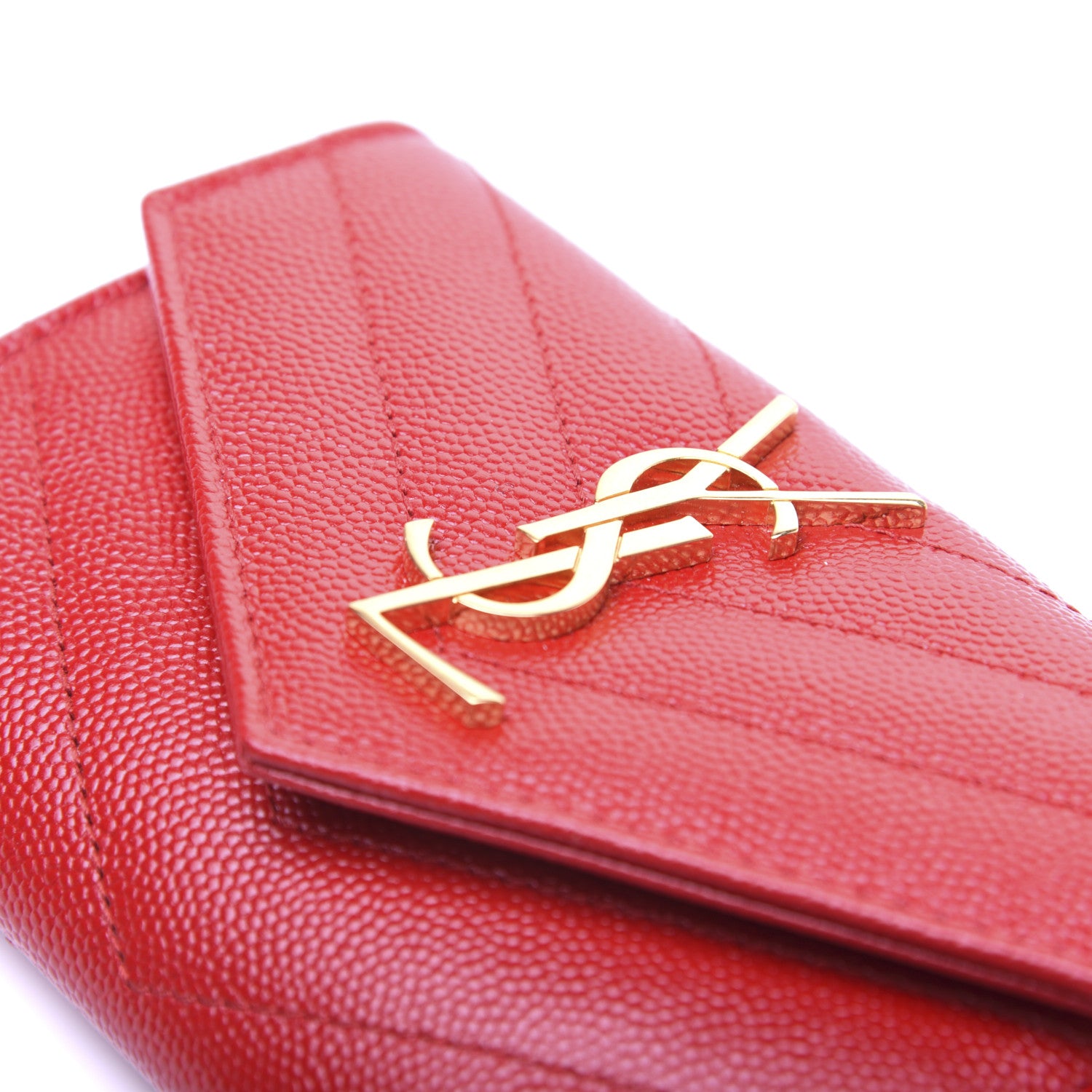 Saint Laurent Grain De Poudre Matelasse Chevron Small Monogram Envelope Wallet Bandana Red 9 of 12