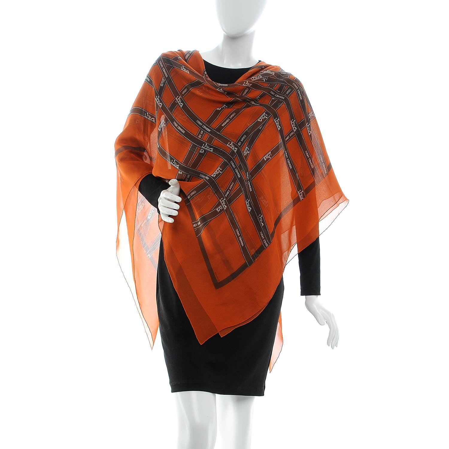 Hermes Silk Mousseline Bolduc Shawl 140 Orange 2 of 5