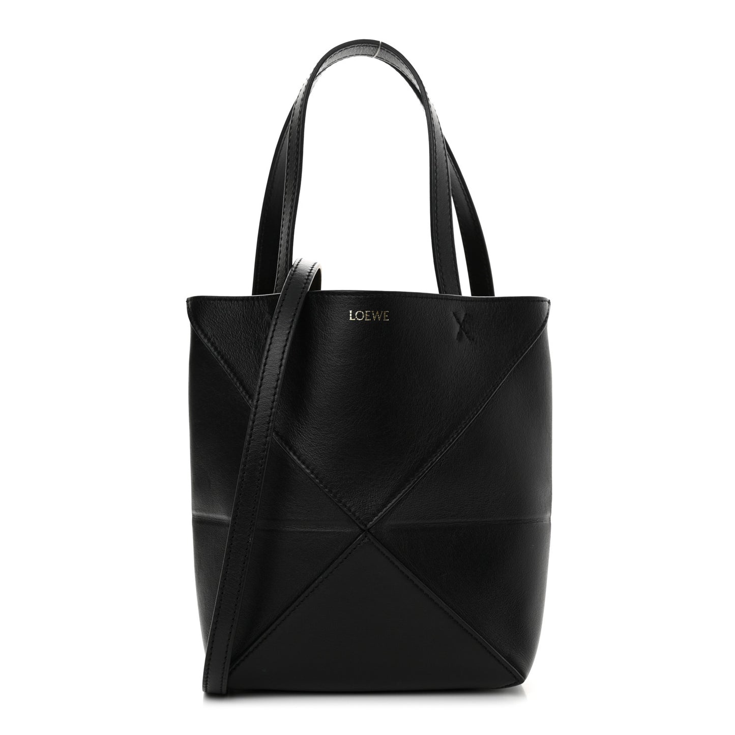 Shiny Calfskin Mini Puzzle Fold Tote Black