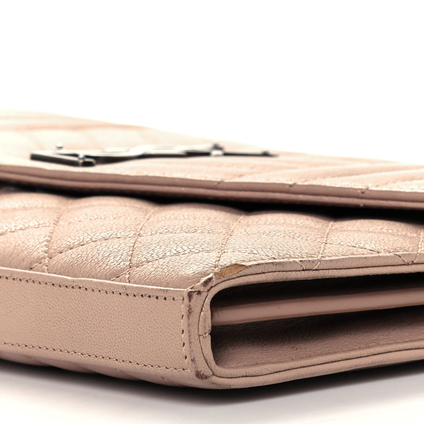 Sheepskin Tri-Quilt Monogram Envelope Chain Wallet Dark Beige