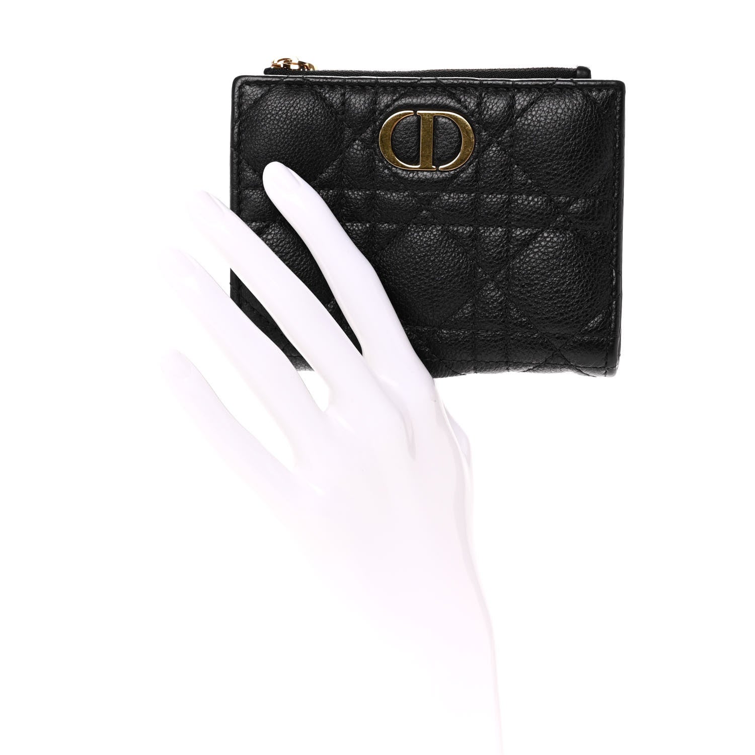 Christian Dior Grained Calfskin Supple Cannage Caro Dahlia Wallet Black 2 of 11
