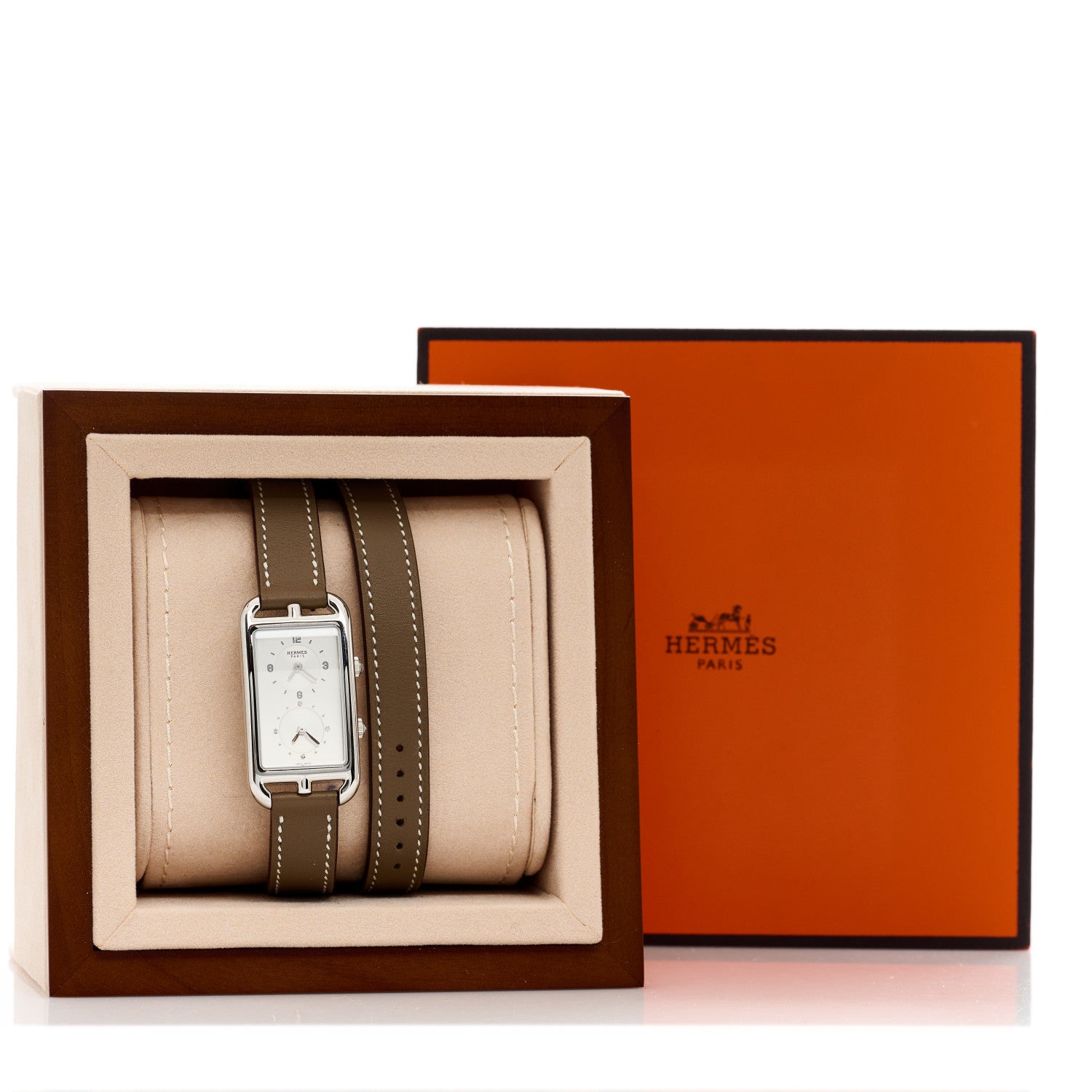 Hermes Stainless Steel Swift 20mm Cape Cod Double Tour Deux Zones Quartz Watch Etoupe 5 of 5