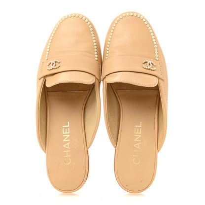 Chanel Lambskin Pearl CC Mules 38 Beige 2 of 10