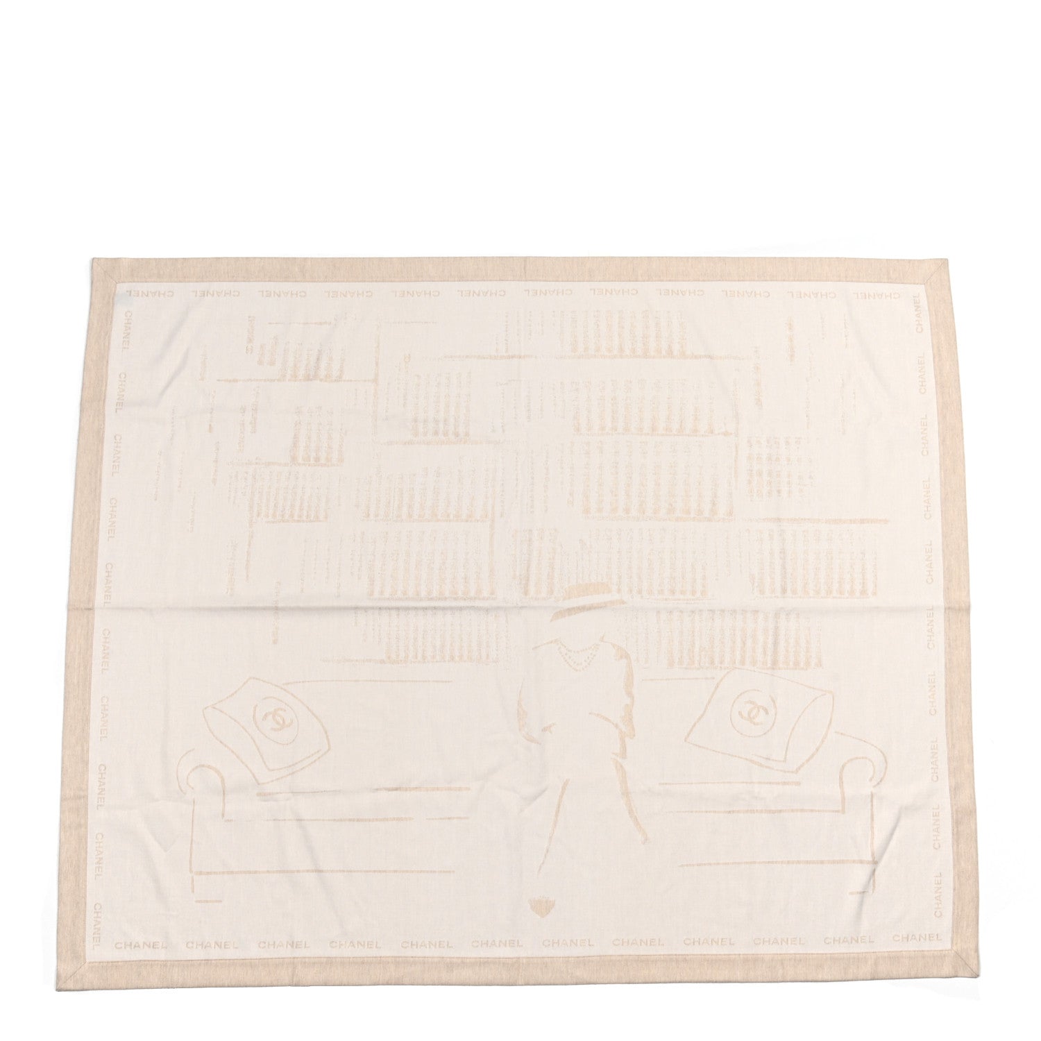 Chanel Wool Silk Woven Scarf Shawl Beige 1 of 4