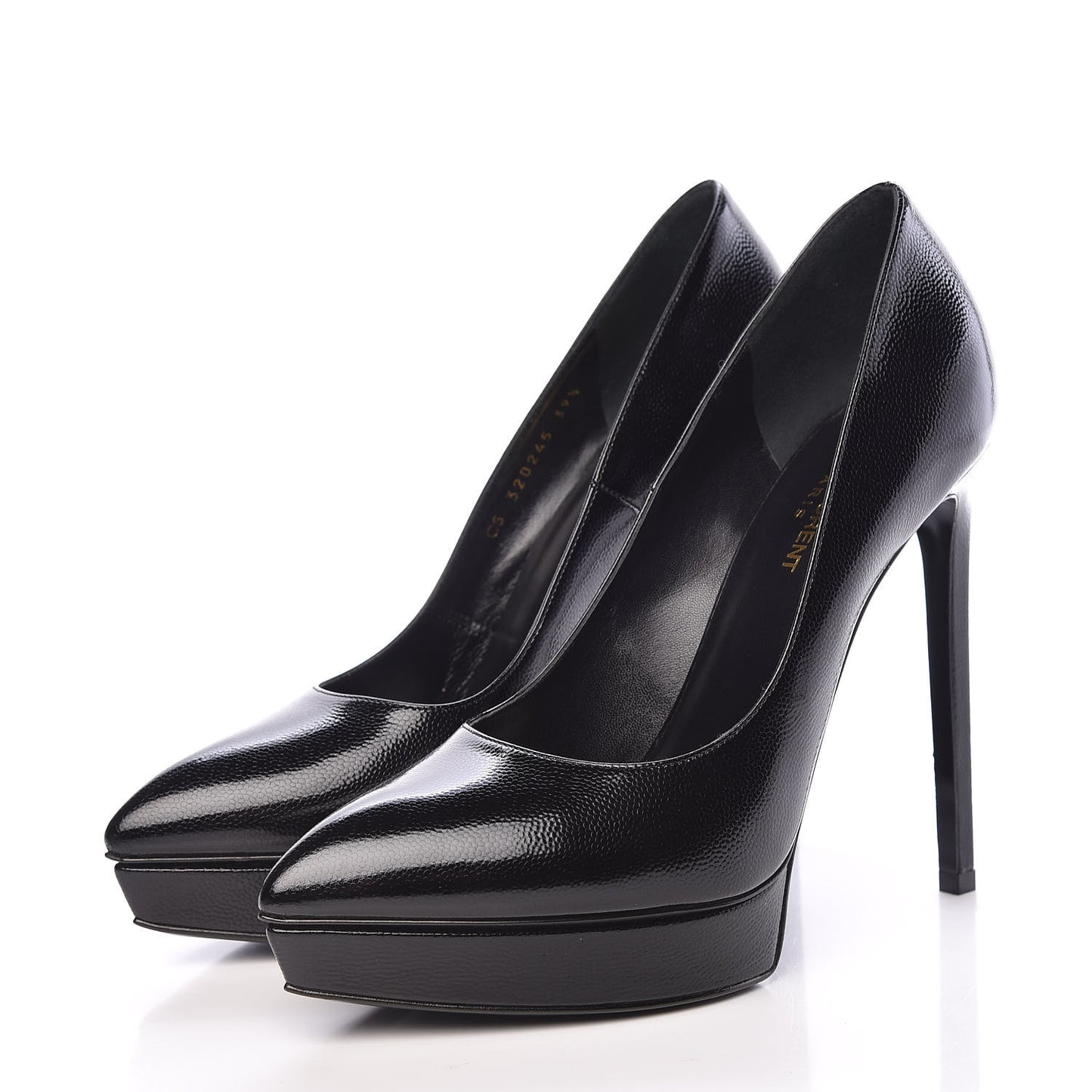 Pebbled Patent Calfskin Janis 105 Platform Pumps 39.5 Black