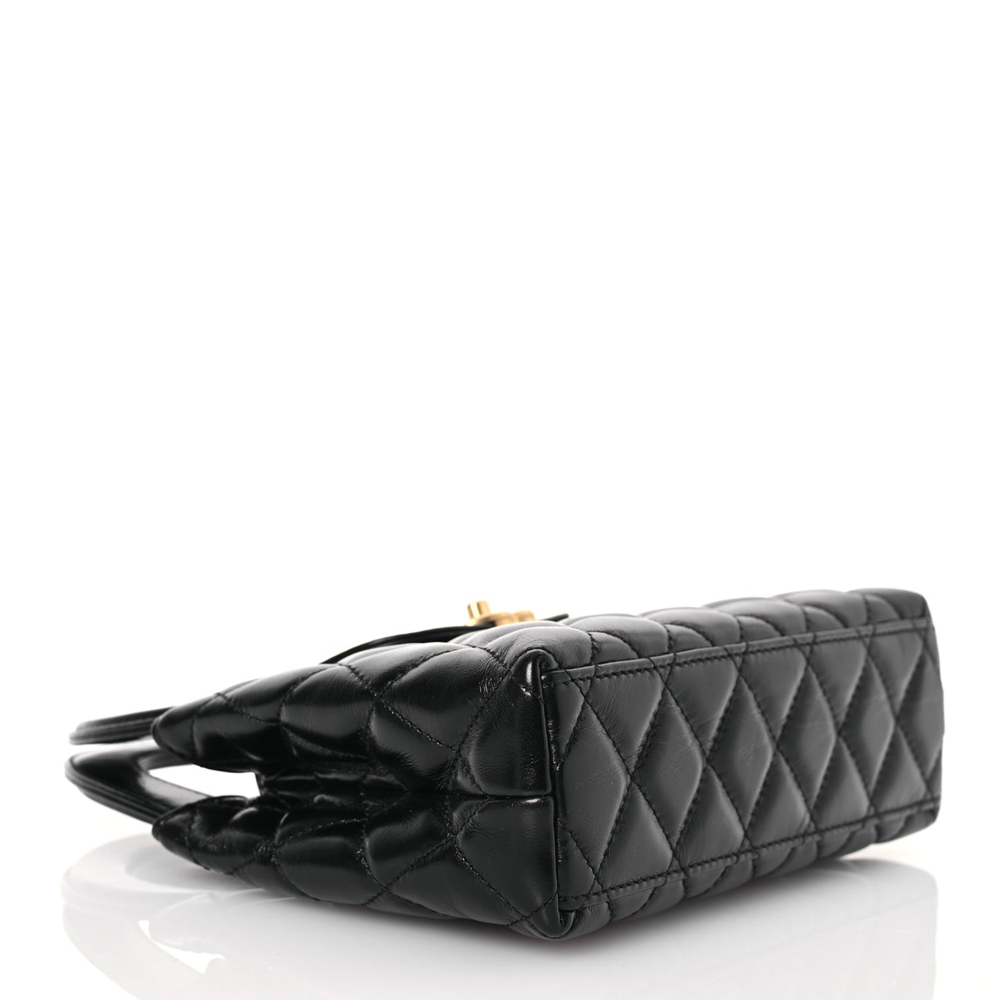 Shiny Aged Calfskin Quilted Nano Kelly Shopper Black