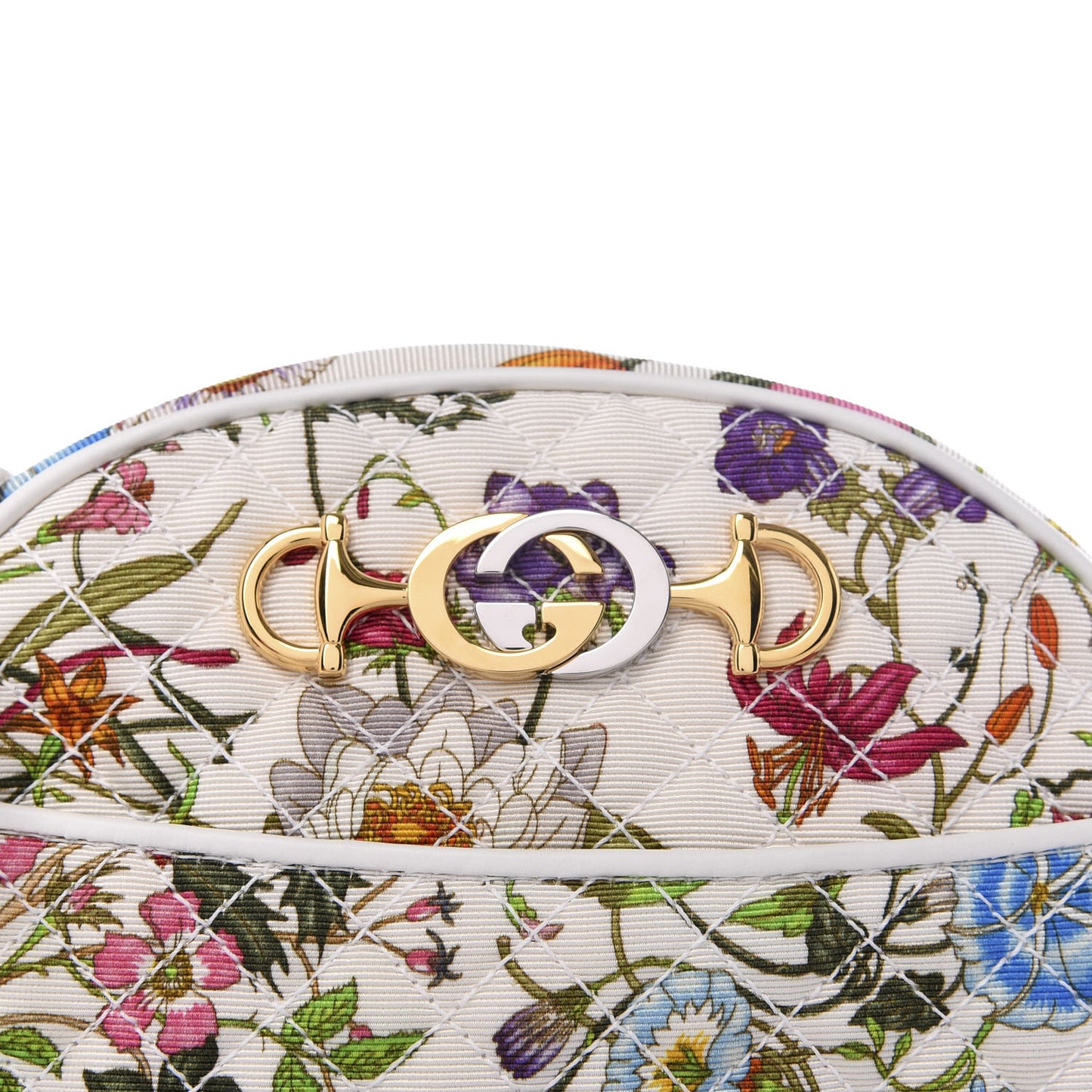 Canvas Flora Floral Trapuntata Small Zumi Dome Shoulder Bag White