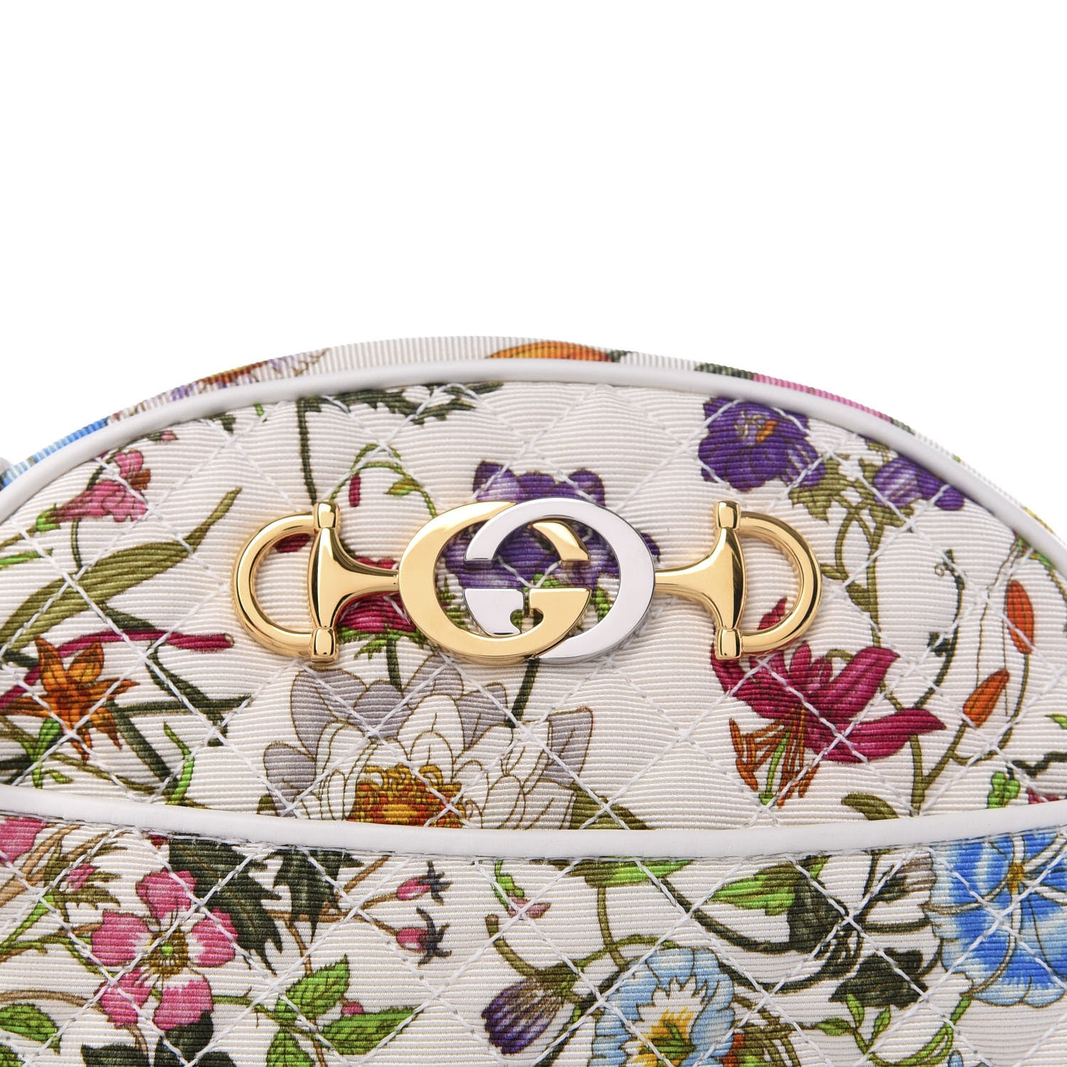 Gucci Canvas Flora Floral Trapuntata Small Zumi Dome Shoulder Bag White 9 of 9