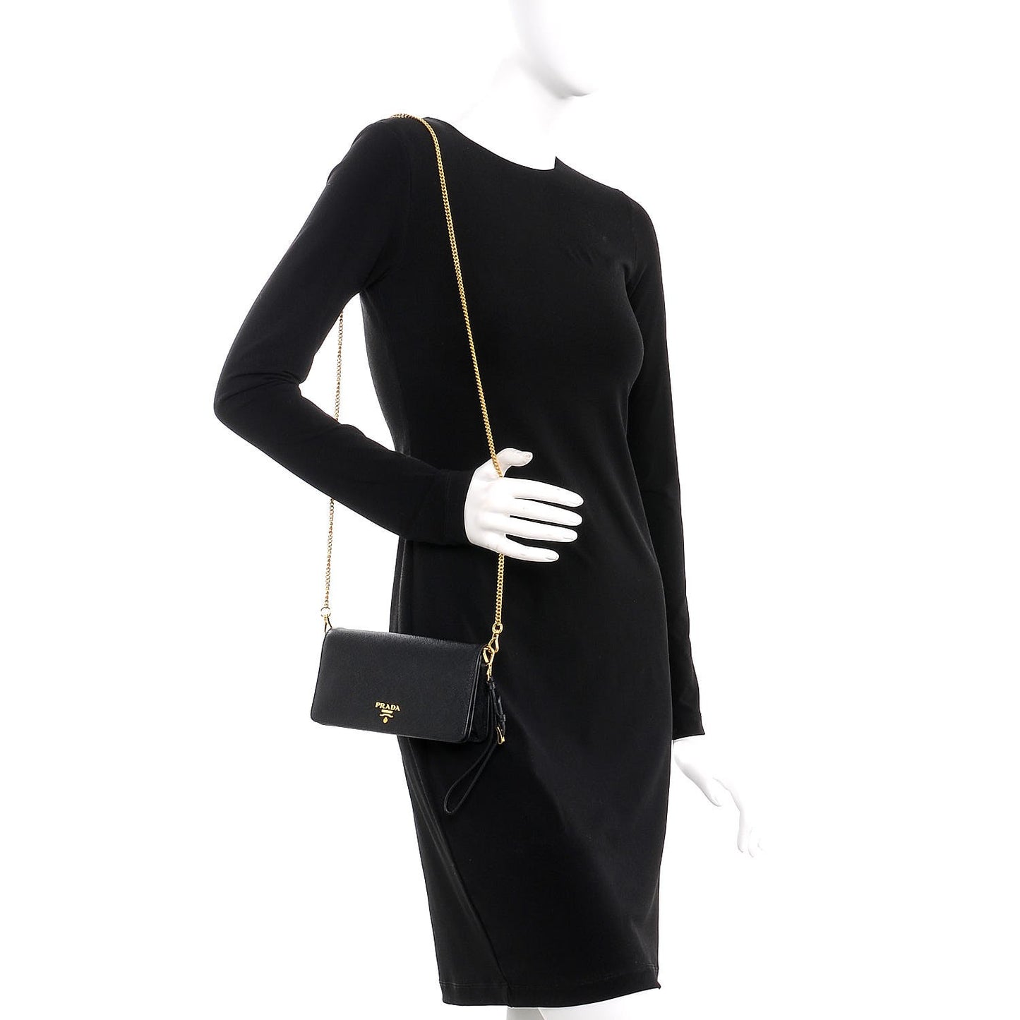 Saffiano Metal Mini Flap Crossbody Wristlet Bag Black
