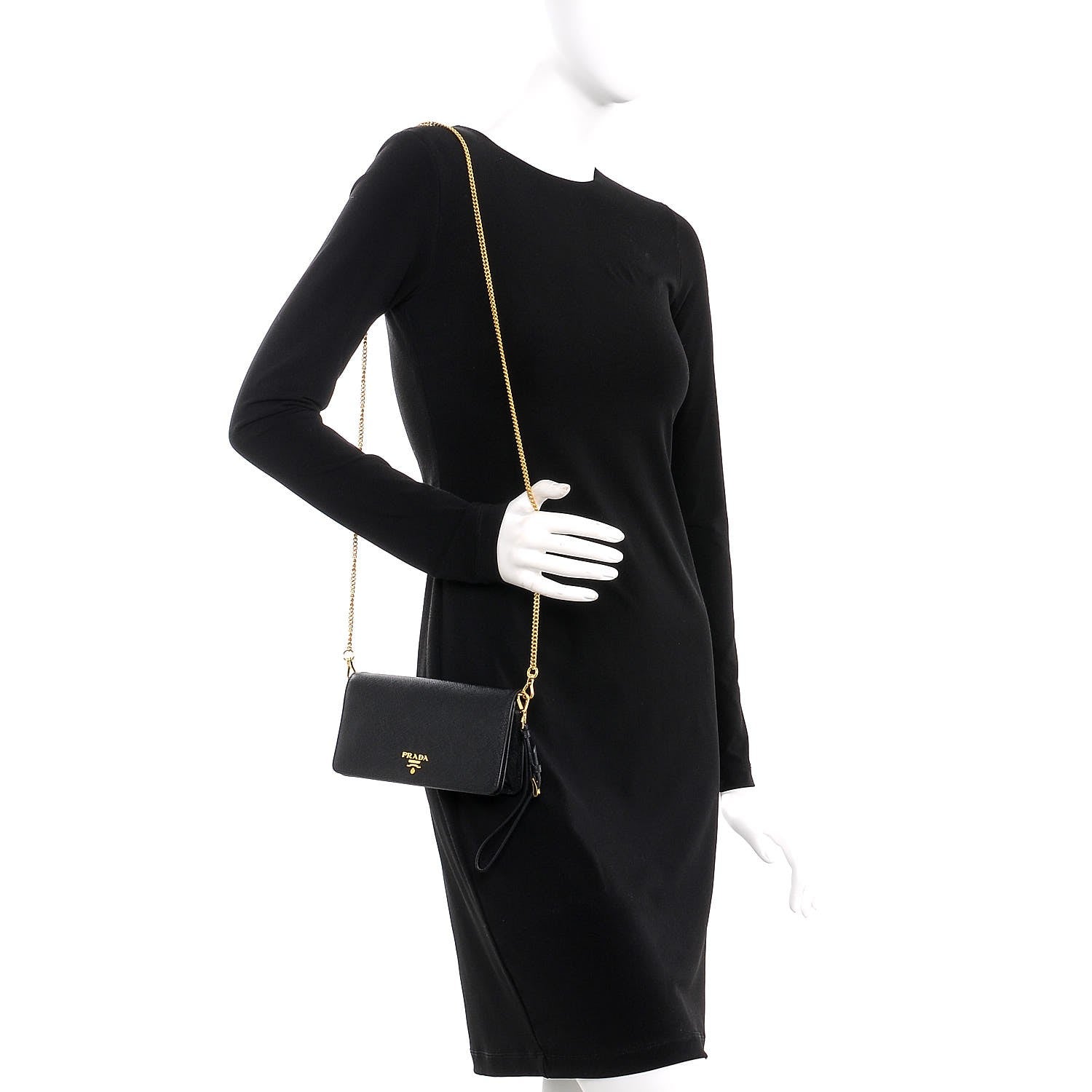 Prada Saffiano Metal Mini Flap Crossbody Wristlet Bag Black 2 of 8